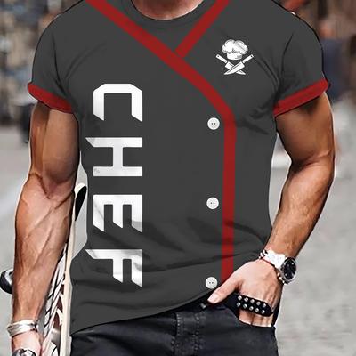 TEMU Men's Chef Suit Print Short Sleeve Crew Neck T-shirt, Casual Stylish Tee As Gift Image