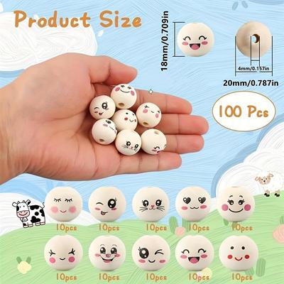 TEMU 100pcs 20mm Wooden Beads With Holes For Diy Crafts, Crochet Projects & Keychain Making - Cute Moissanite Wood Beads, Beads For Crafts Image