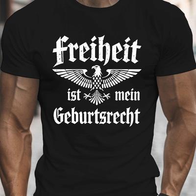 "TEMU Men's Royal Blue Graphic Tee - " Is Mein Geburtsrecht" Eagle Emblem Design, Lightweight Polyester Crew Neck Short Sleeve Shirt For Casual Wear" Image