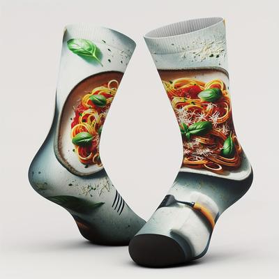 TEMU Italian Spaghetti Print Socks - Coco&vivi Unisex Bamboo Fiber Knit Fabric Fun Novelty Crew Socks, , Hand Washable, Fits All Image