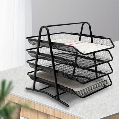 TEMU Carnationer Cast Iron Desktop Organizer, Multi-tier Metal Document Holder, Office Stationery Storage Rack With Mesh Baskets Image