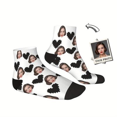 TEMU Custom Photo Portrait Socks - Personalized Face Print - Breathable Comfortable Unisex Knit Polyester Socks - Machine Washable - Perfect For Anniversaries And Holidays Image