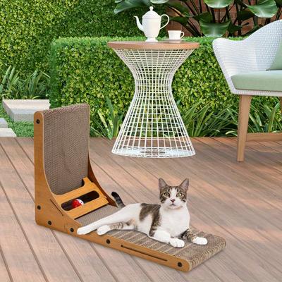 TEMU Scratching Board Stable Cat Toy Corrugated Cardboard Extra- Space Saving L-shaped Cat Scratch Board Multi-functional With Ball Toy Image