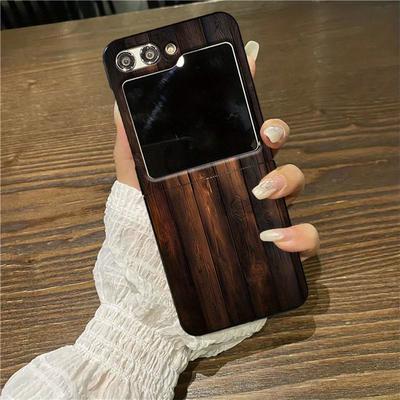 TEMU Protective Phone Cover Z Flip Models 3, 4, 5, And 6, Featuring A High-quality, Soft, Shockproof Design With A Wood Grain Art Pattern. Image