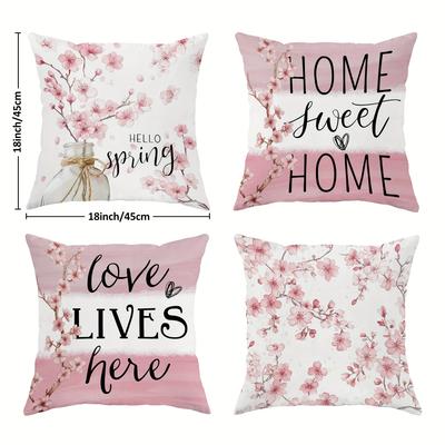 TEMU 4pcs Throw Pillow Covers White Decorative Pillowcases One-sided Printing Velvet For Summer Living Room Bedroom Sofa Bed Decoration Without Pillow Inserts Image