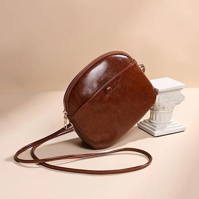 TEMU Vintage Crocodile-pattern Synthetic Leather Crossbody Bag For Women - Stylish Brown Shoulder Purse With Adjustable Strap, , And Closure, Versatile Accessory | Elegant Handbag | , Crossbody Purse Image
