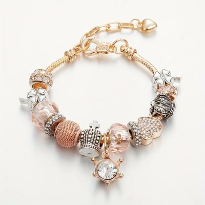 TEMU Rose Golden-plated Beaded Bracelet With Rhinestone Accents – Stylish Nautical Pendant Charm For Women, Casual Attire, Seasonal Bracelet | Clasp Closure | Rose Golden Finish, Charm Bracelet Image