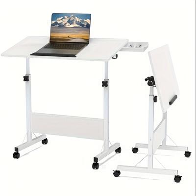 TEMU Ergonomic Height-adjustable Desk With Locking Wheels | 80x40x66-88cm Mobile Standing Desk | Space-saving Design For Home Office, Small Spaces & Bedrooms | & Sturdy Frame (portable) Image