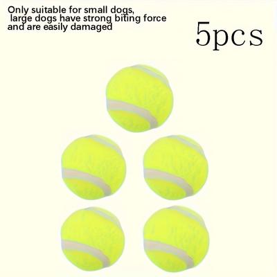 TEMU 5pcs High Bounce Rubber Tennis Balls Set, Striped Pattern, Interactive Fetch Play Accessories For Small Dogs, Pet Toy Without Battery Image