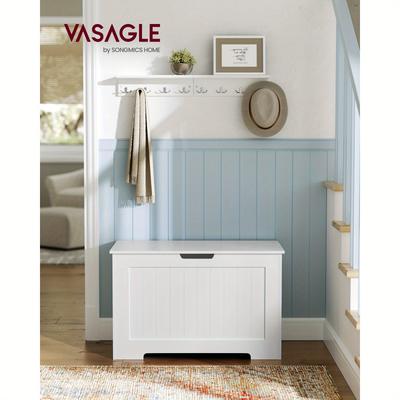 TEMU Vasagle Modern White Wooden Storage Bench With Shoe Compartments - 2-tier Design, Safety Hinges, 40x76x48cm - Ideal For Hallway, Bedroom, Living Room, Shoe Storage Bench Image