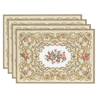 TEMU 4/6pcs Linen Rectangle Table Mats , Hand Wash Only, Middle Pattern Mats For Family, Hotel, Banquet, Holiday Use Image