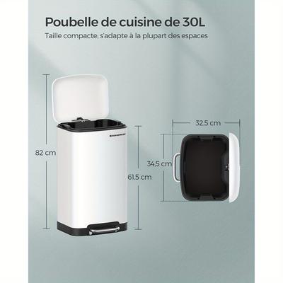 TEMU Songmics Trash Can, 30 L, With Steel Pedal, Inner Bucket And Lid, Handle, , Airtight, For Kitchen, Living Room Image