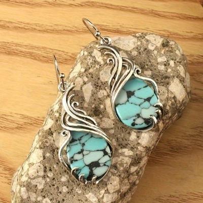TEMU A Set Of Vintage-style Earrings Featuring Synthetic Turquoise In A Water , Women's Everyday Gatherings. Image
