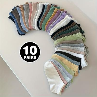 TEMU 20/10 Pairs Of Colorful Socks Set - Fabric Invisible Boat Socks, Hand Washable - Solid Color Comfortable, Suitable For All Image