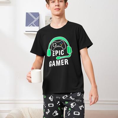 TEMU And Summer Cool Gaming Console Loungewear Set For, Loose-fitting Large Size Casual Black Short-sleeve Loungewear Set For, And Comfortable Loungewear Set Featuring Abstract Gaming Consoles For . Image