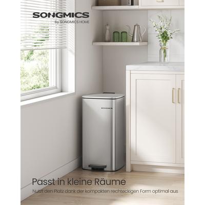 TEMU 30-liter Kitchen Trash Can By Songmics, Made Of Steel, With Inner Bucket, Lid, And Open-lid Feature In Metallic Silver Image