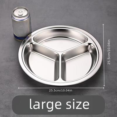 TEMU Stainless Steel 3-compartment Serving Platter - Cafeteria, Parties & Camping - Durable Round Dinnerware Image