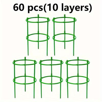 TEMU 60-pack Stackable Plastic Plant Support Rings - Garden Stakes For Flowers, 10-layer Climbing Plants Holder Image