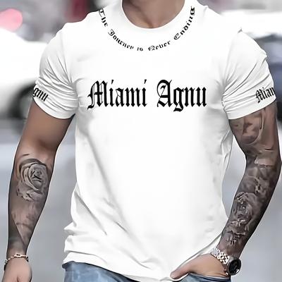 TEMU Men's Novelty T-shirt - Round Neck, 3d Print, Short Sleeve, Casual Summer, Regular Fit, 100% Polyester, Lightweight & Breathable, Machine Washable, Letter Graphic, Adult Tee Image