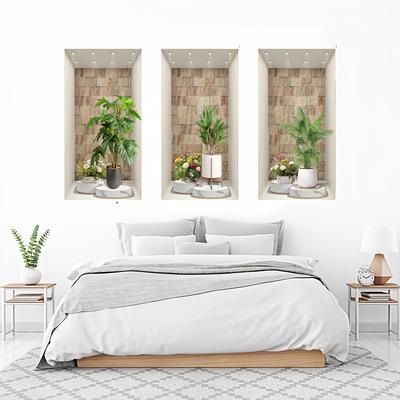 TEMU 3pcs 3d Pvc Removable Wall Art Decals Diy Simulation Vase Wall Decals For Living Room Porch Home Decoration 30cm/11.8inch*60cm/23.6inch*3 Image