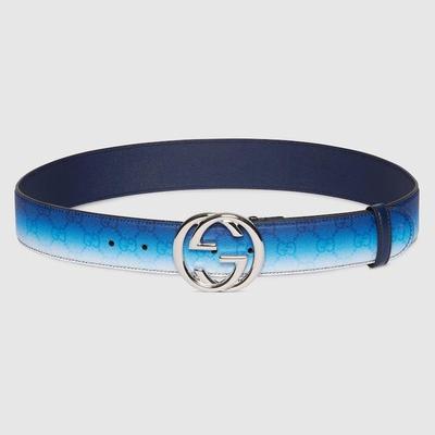 Gradient Belt With Interlocking G Buckle, Size 95, Fabric - Blue - Gucci Belts