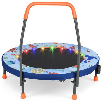 Costway Mini Trampoline Folding Small Rebounder for Kids with Lights-Blue