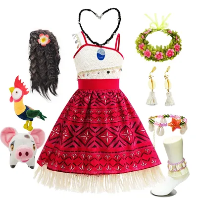 Moana Neues Kleid Mädchen Prinzessin Kleidung Kinder Dress Up Halskette Schwein Küken Kinder Image