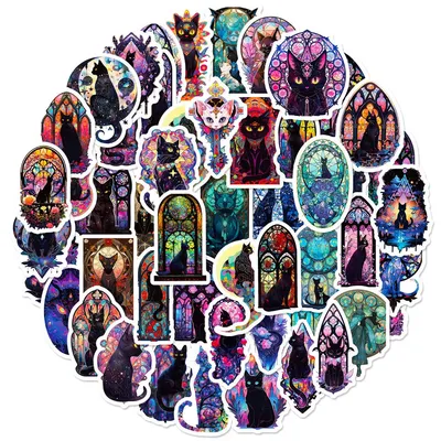 50PCS farbige Gothic Glas Katzen wasserdichte Graffiti Aufkleber für Helm Fahrrad Hand Konto Federmäppchen Aufkleber Image