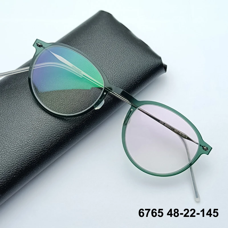 Dänemark Marke Oval Brillengestell Männer Frauen Mode 6765 Titan Acetat Schraubenlose Ultraleichte Brillen Grüne Brillen Korea Image