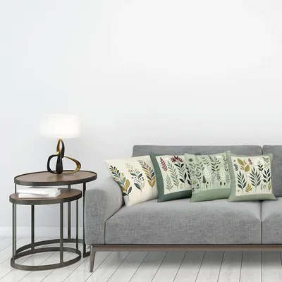 Gray Tone Green Plant Modern Simple Style Pillowcase Bedroom Sofa Decorative Cushion Cover with Image
