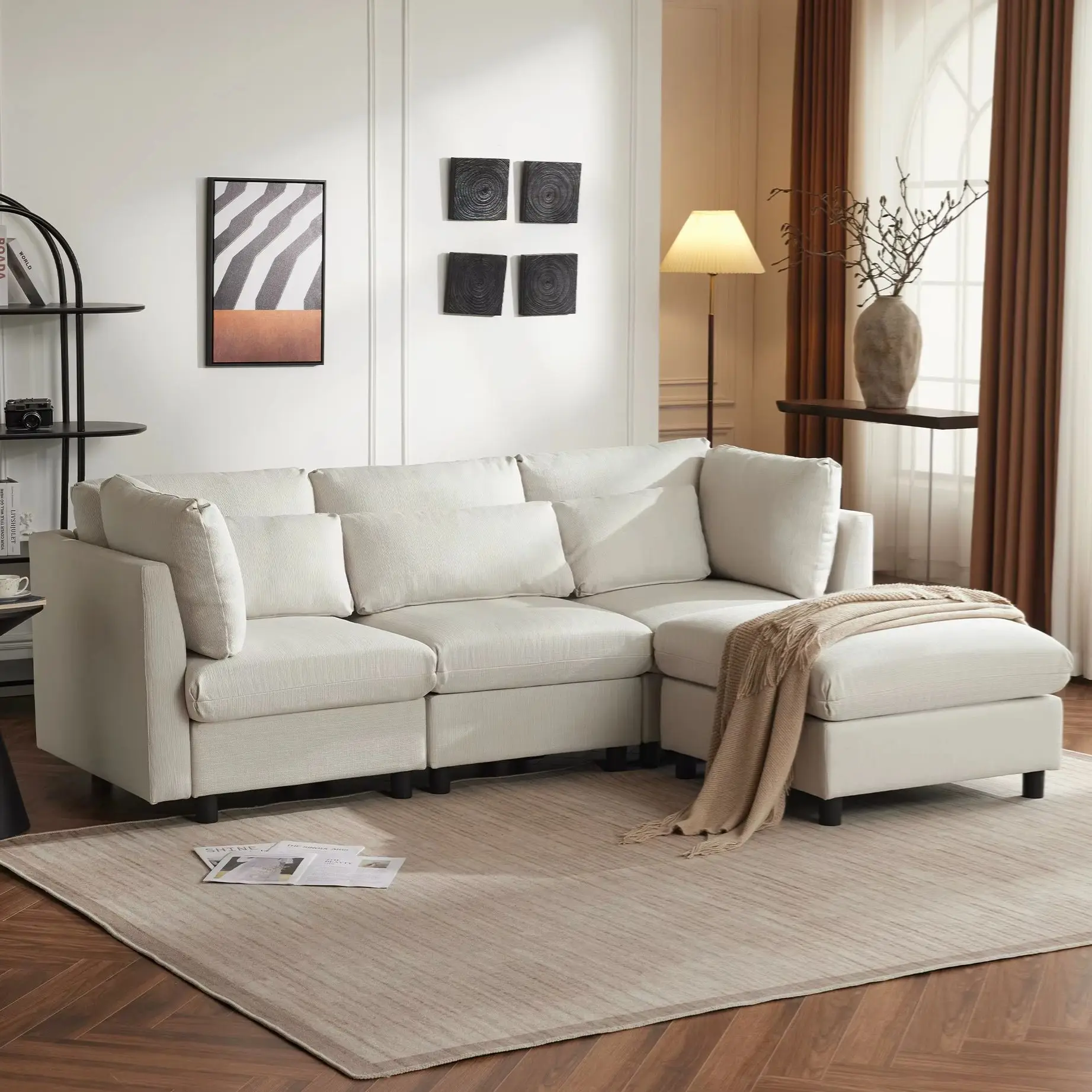 Gepolstertes Sofa im modernen Design mit bequemer Rückenlehne und Chenille-Stoff, 3-Sitzer-Schlafsofa für die Wohnzimmermöbel