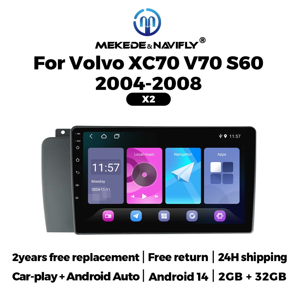 Android14 intelligentes System ips Autoradio Auto Play Auto für volvo xc70 v70 s60 2004-2007 Multimedia-Player GPS 2din Head Unit Auto GPS Multimedia Radio, 8-Kern DSP ohne DVD Player, 2Din Stereo