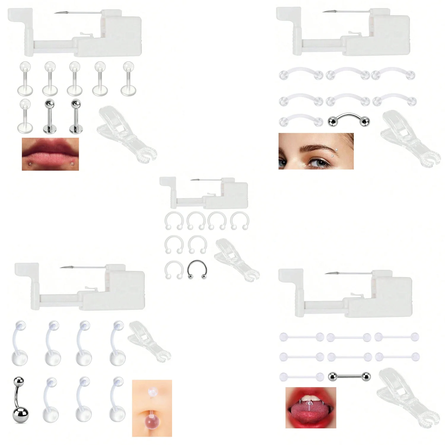 10-teiliges elegantes und klassisches sterilisiertes professionelles Einweg-Piercing-Set für Nabel, Zunge, Augenbrauen, Lippen – Kunststoff-Körperpiercing Image