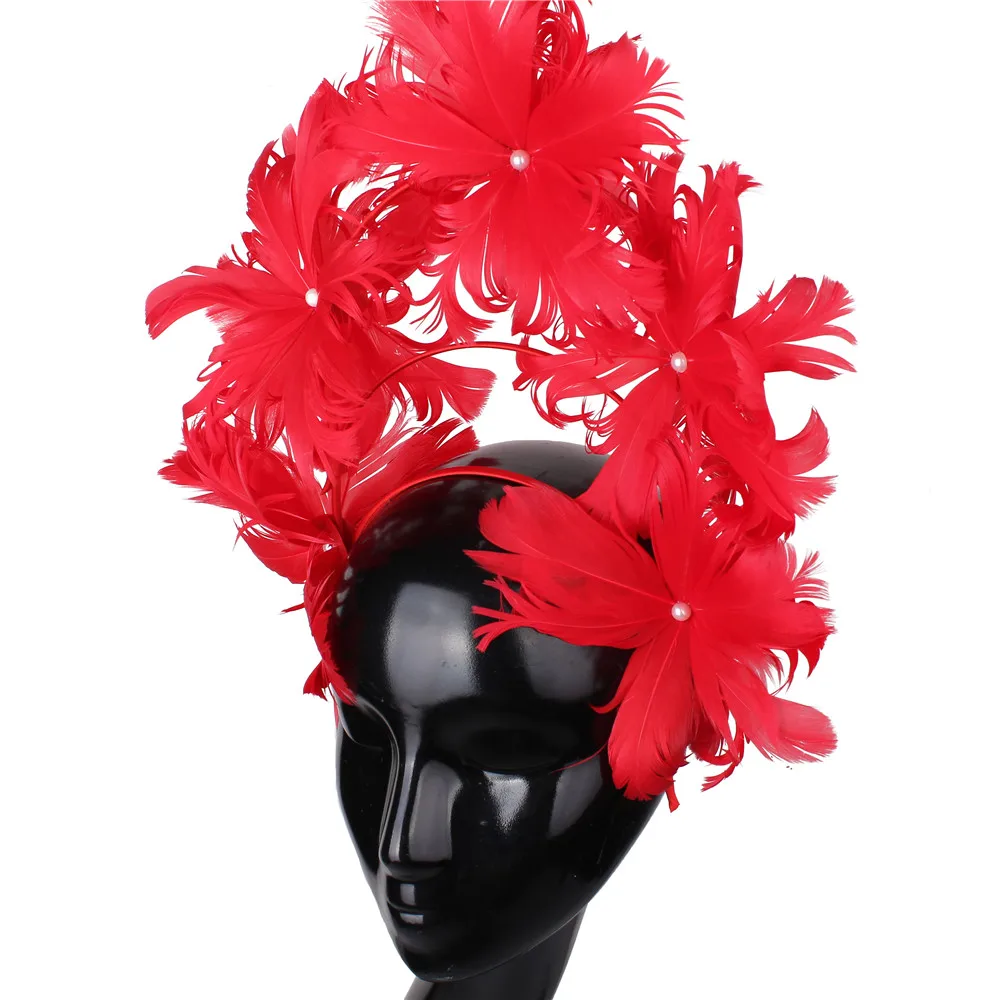 Roter Feder-Blumen-Haarschmuck, Eleganter Braut-Kopfschmuck für Hochzeiten und Partys, Stilvolle Haaraccessoires Image