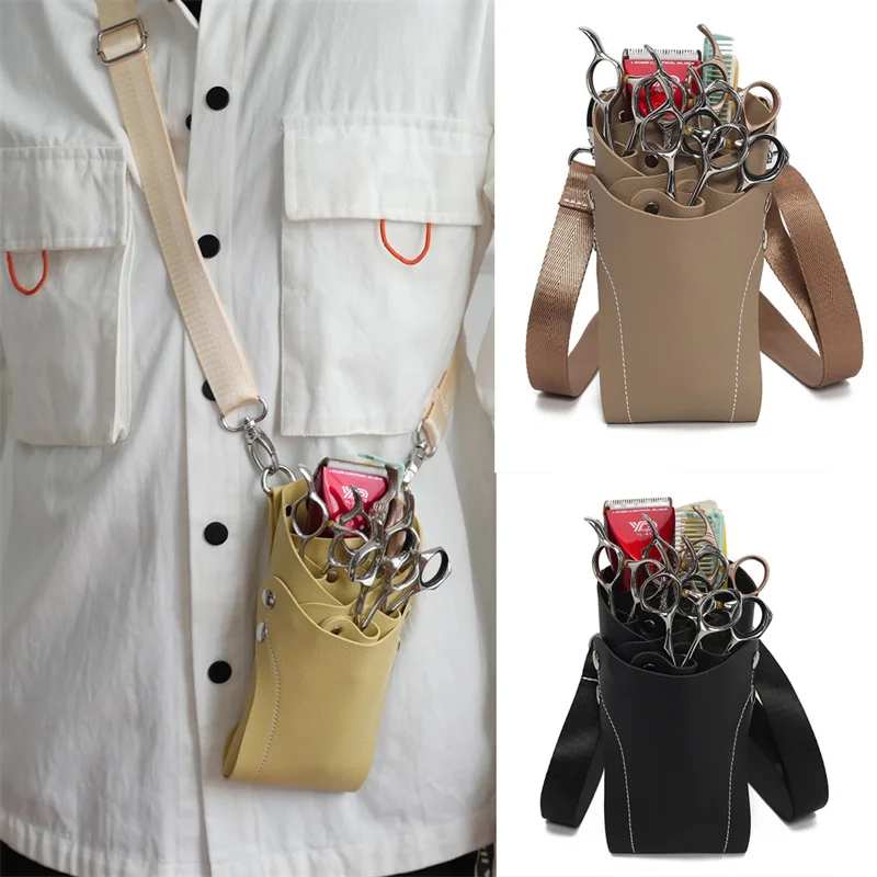 1 STÜCK PU-Leder Friseurschere Holstertasche mit Clips Kamm - Haarscheren Tasche Taillengürteltasche für Salonfriseure 3 Farben Image