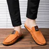Leder-Herrenschuh, männlicher Slipper, Pantoletten, Outdoor-Slides, flach, halb, günstige Schuhe,