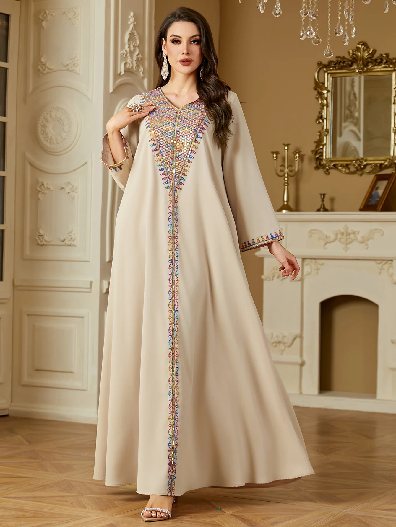 Eid Kleid für Frauen Abaya Stickerei Party Lange Kleider Muslimischen Kaftan Robe Jalabiya Ramadan Dubai Kaftan 2025, Vestidos Largos Image
