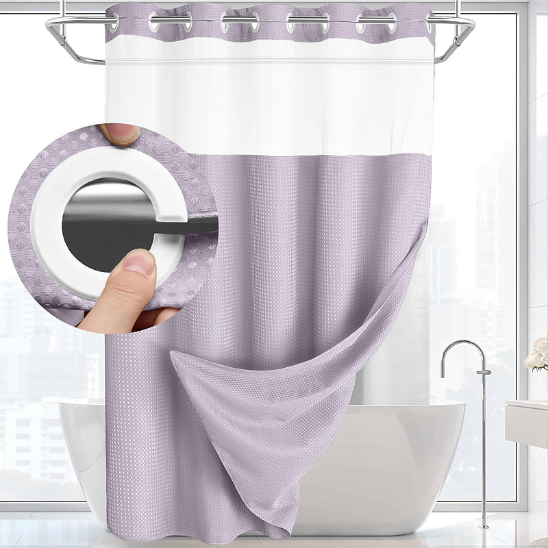 Waffle Weave Shower Curtain 180cm180cm(7070) with Snap-in Fabric Liner Set, Solid Colored Hotel Style for Bathroom with Mesh Top Window