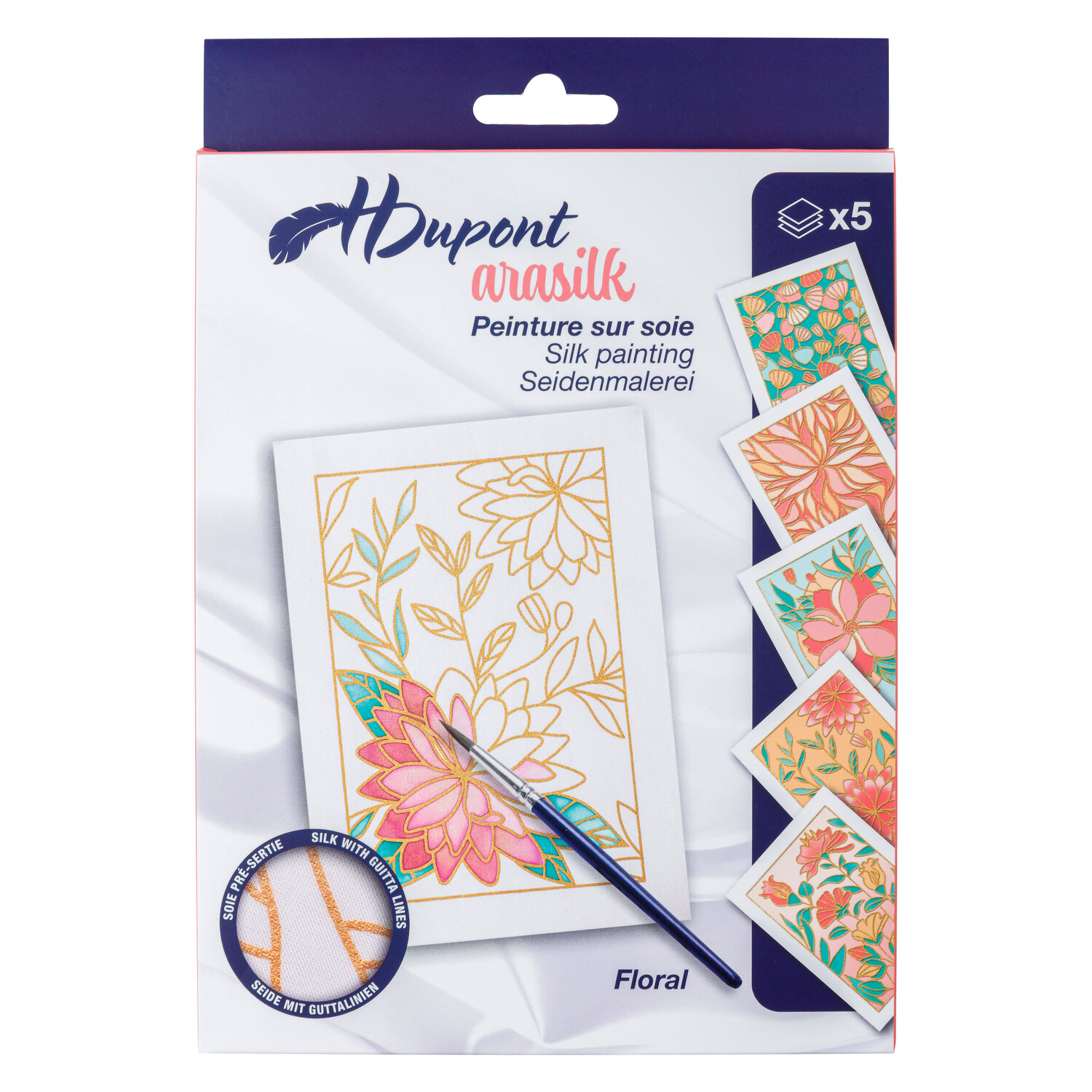 Kit peinture sur soie pour cartes "florales", 5 pièces