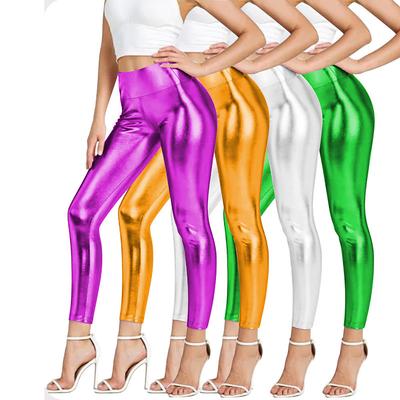 Retro Vintage 1970s Ankle Length Leggings PU Trousers Disco Shiny Latex Patent Metallic Fancy Dress Women's Halloween Carnival Pride Parade Pride Month Adults' Pants All Seasons