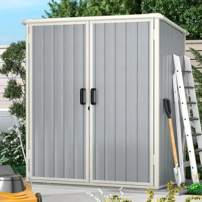 Outdoor Storage Shed 5 x 3FT, Resin Shed with Floor and Lockable Door, Plastic Shed for Bike,
