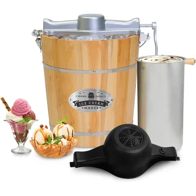 Old Fashioned 4 Quart Vintage Appalachian Wood Bucket Electric Ice Cream Maker Machine,Classic