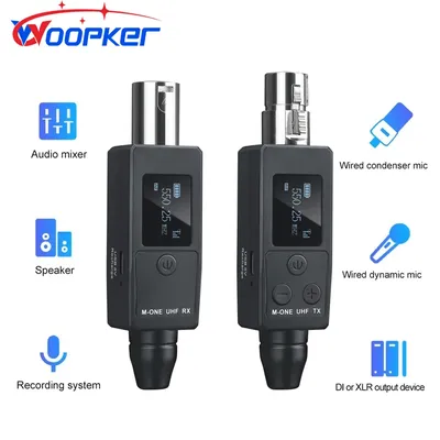 Woopker UHF Wireless Microphone Converter XLR Receiver&Transmitter Signal Adapter for 48V Dynamic