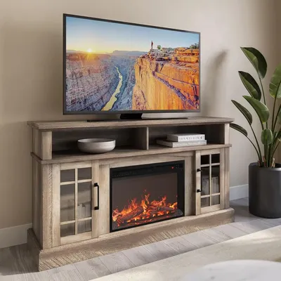 Traditional 58" Rustic TV Stand with 23" Electric Fireplace Heater with Sound, Media Entertainment