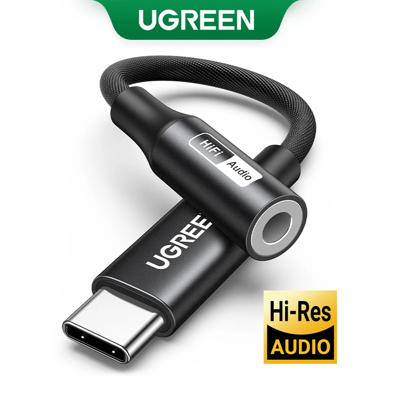 UGREEN Scheda audio da tipo C a cavo AUX da 3,5 mm Adattatore Convertitore per auricolari Chip DAC Scheda audio di ricarica PD QC per auricolare
