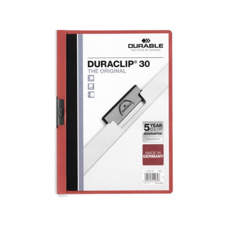Durable Klemmmappe Duraclip Original 30 bis 30 Blatt A4 rot Packung mit 25 Stück Image