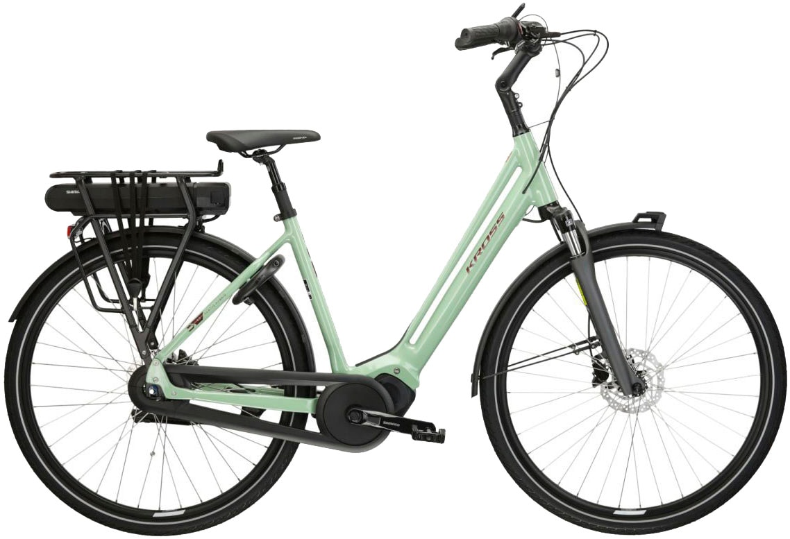 E-Bike KROSS "E-Citybike Sentio Hybrid 4.0 28 Zoll grün" Gr. 56, grün (grün, schwarz), Elektrofahrräder, 56cm, 28 Zoll (71,12cm), Pedelec, Elektrofahrrad für Damen und Herren Image