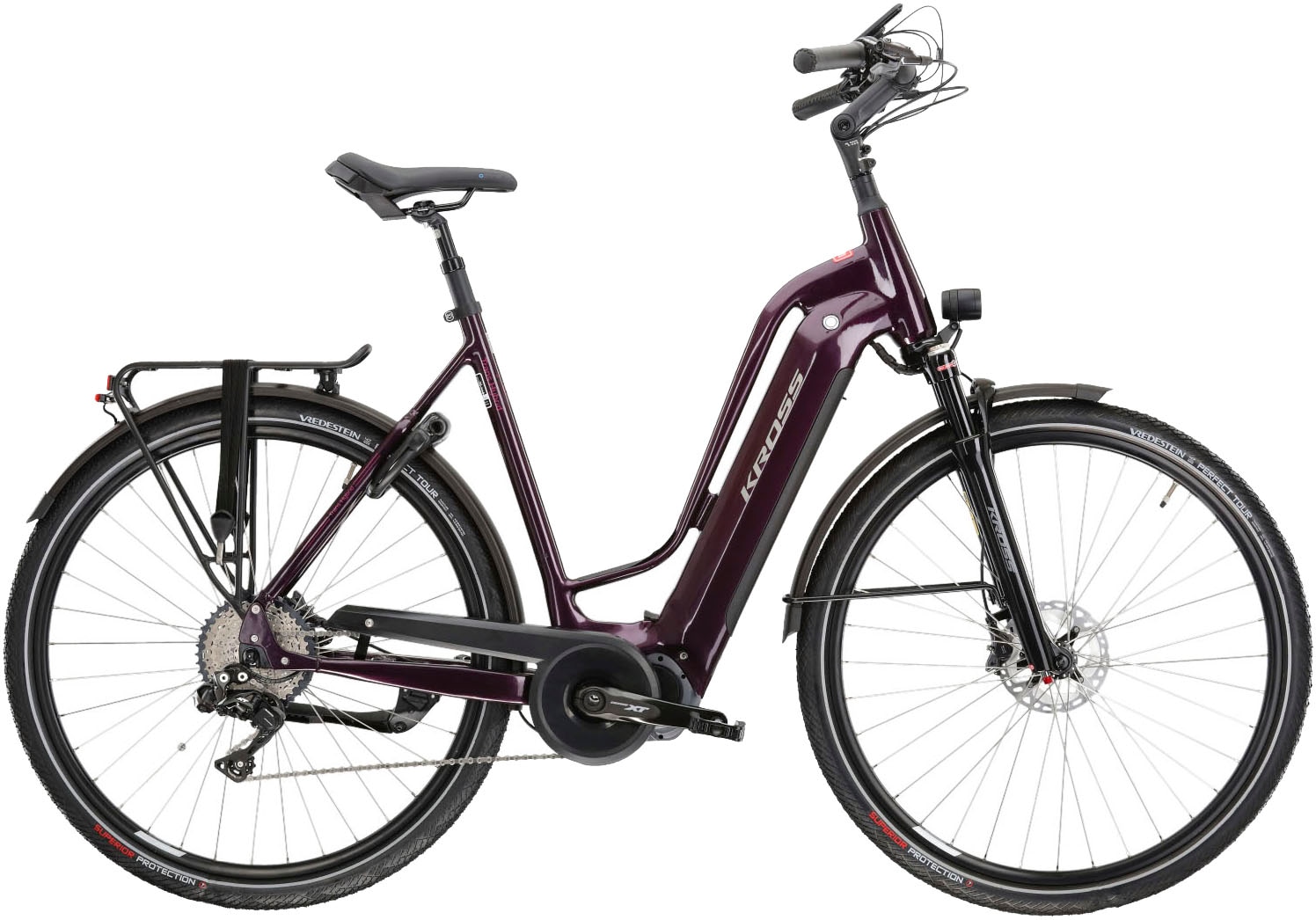 E-Bike KROSS "E-Trekkingrad Trans Hybrid Prestige 630 28 Zoll lila" Gr. 56, lila (lila, schwarz), Elektrofahrräder, 56cm, 28 Zoll (71,12cm), Pedelec, Elektrofahrrad für Damen Image