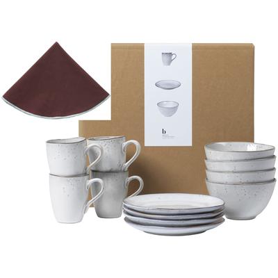 Frühstücks-Geschirrset BROSTE COPENHAGEN "Nordic Sand, inklusive Serviette Wilhemina", beige (natur), 16 tlg., Keramik, Geschirr-Sets, Beliebte Geschirr Sets Exclusiv mit Geschenk Image