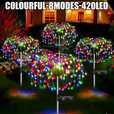 TEMU Solar Garden Lights, Outdoor Ip65, 8 Solar Fireworks Lights, Outdoor Smart Lights Garden Decorations For Flower Beds, , Parties, Christmas, Yard Decorations With Smart Sensor, Best For Christmas Image